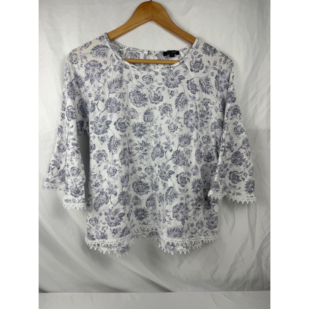 Papermoon XXL Floral Rayon Boho Blouse Crochet Trim Short Sleeve Top